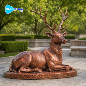Sculpture de cerf couché en bronze antique, statue réaliste grandeur nature d'un fauve couché, ornement animalier pour jardin extérieur - Product Image 3