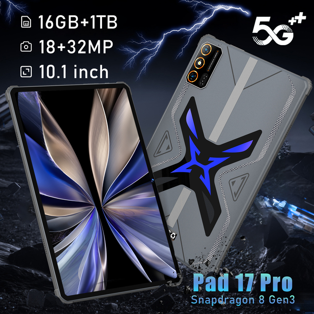 Global High Quality Pad 17 Pro 10.1-inch HD Screen Tablet PC 16GB+1TB Storage MTK Octa Core CPU Dual SIM Card Android 15 System