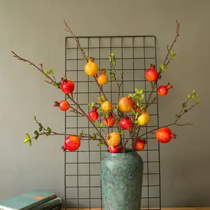 96cmラージロング6ヘッド人工フルーツ赤/黄/緑/オレンジザクロ枝家の装飾用
