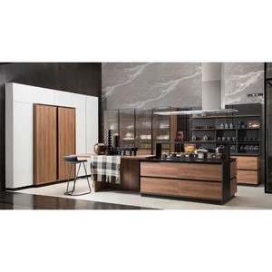 Gabinete de <span class=keywords><strong>cocina</strong></span> negro con acabado de laca mate de chapa de madera moderna con Isla y barra de <span class=keywords><strong>desayuno</strong></span> Nuevo DISEÑO DE China - Product Image 3