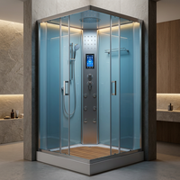 Cabine de douche vapeur d'angle de luxe avec panneau de commande numérique, fonction de massage intégrée et couvercle supérieur