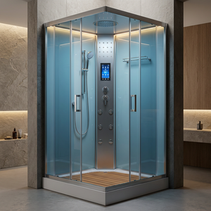 <span class=keywords><strong>Cabina</strong></span> <span class=keywords><strong>Doccia</strong></span> Angolare di Lusso con Pannello di Controllo Digitale, Funzione Massaggio Integrata e Copertura Superiore - Product Image 1