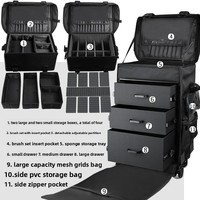 Trolley de Maquillage Professionnel Multi-couches et Multi-fonctions pour Artistes Maquilleurs et Salons de Beauté, avec Poignée Rétractable, pour Cosmétiques, Tatouage et Nail Art