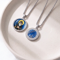 Pendentif Collier Saint Charbel Peint à la Main sur Pierre Lapis Lazuli, Article Religieux avec Image de Saint Catholique, Breloque Personnalisée