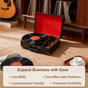 <span class=keywords><strong>Tocadiscos</strong></span> Portátil Vintage de Cuero con 3 Velocidades, Reproductor de LP Estéreo de Alta Fidelidad, Altavoz y Batería Integrados, Disponible en Fábrica, Gran Venta - Product Image 1