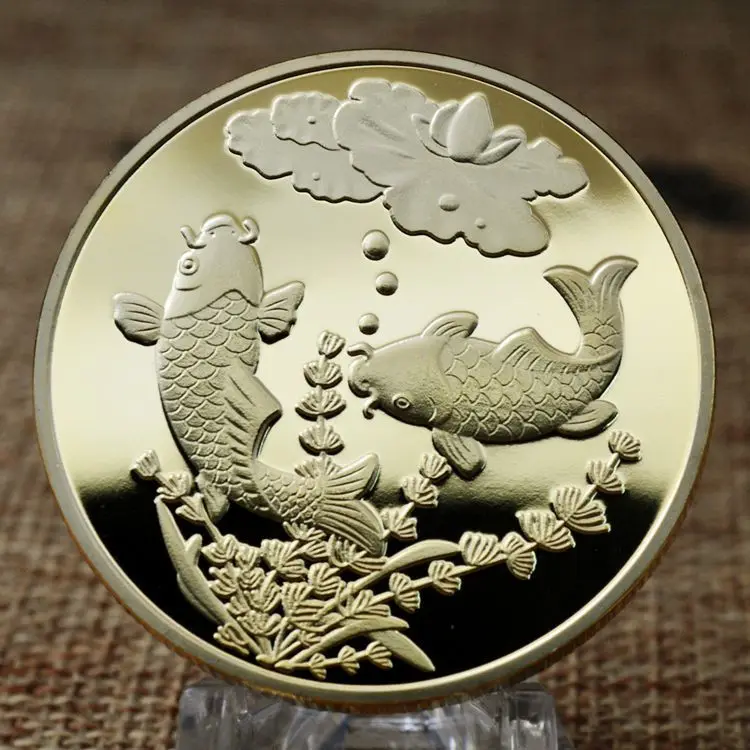 2019 Japanese Chinese Feng Shui Koi Carp Fish Coin、Lucky FishゴールドCoins