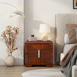 Mid Century Modern Nightstand 2 <b>Drawers</b> Wood Diamond Design <b>Storage</b> Side Table Bedroom Furniture - Product Image 2