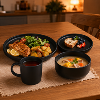 Service de table 4 pièces en grès céramique noir mat de luxe – Moderne, compatible four et lave-vaisselle, résistant à la chaleur