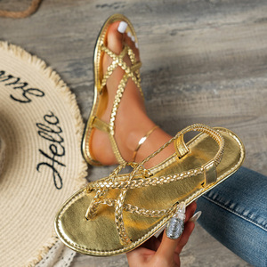 2026 New Women Braided Slip On <b>Clip</b> Toe Flat Roman Sandals Casual Plus Size Summer Beach Ladies Footwear - Product Image 5