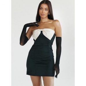 Vestido sexy de moda con lazo francés, escote bajo, ajustado a la cadera, elegante y con hombros descubiertos, venta al por mayor. - Product Image 1