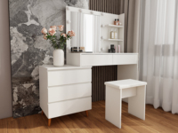 Miroir de coiffeuse avec éclairage LED blanc, avec tiroirs de rangement, tabouret assorti, compartiments d'organisation pour les produits de beauté