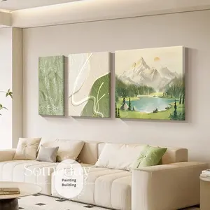 Cuadro Decorativo ZHUOHAO para Sala de Estar, Pintura al Óleo Enmarcada sobre Vidrio, Crema, Moderno, Minimalista de Alta Gama, Tríptico, Fondo para Sofá, Luz Solar - Product Image 5