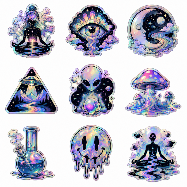 Custom Holographic Laser PVC Special Shape Die Cut Waterproof Self Adhesive Decorative Sticker Rolls