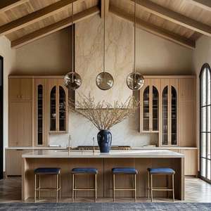 Custom American Style Kitchen Pantry with Glass Panel Solid Wood Cabinet High Quality Design - Product Image 2