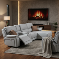Canapé inclinable en forme de L Evergeo 1+2+3, siège en cuir Genvine, idéal pour le cinéma maison, la villa, l'hôtel, le salon