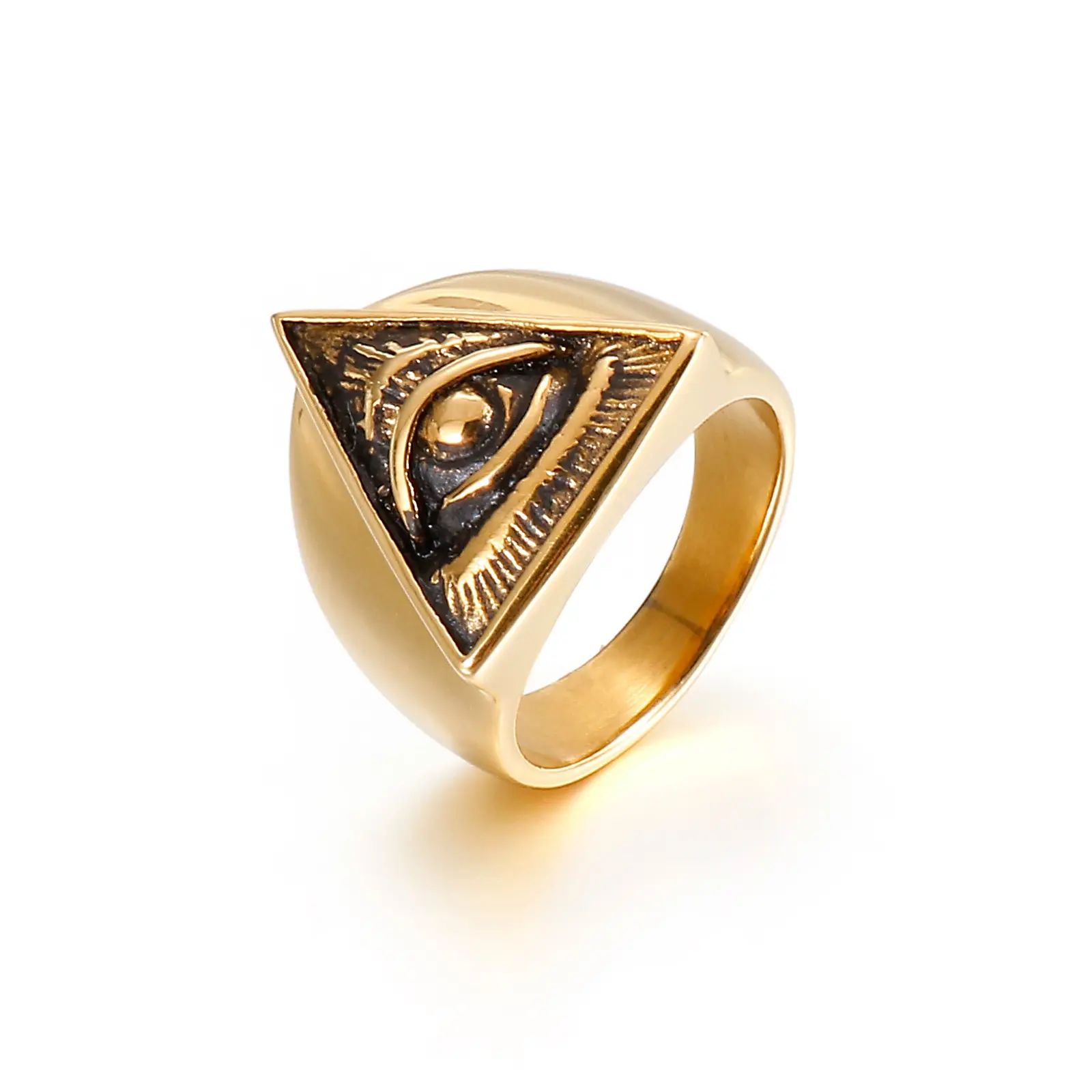 KALEN Vintage Stainless Steel Triangular GodのEye Ring Male