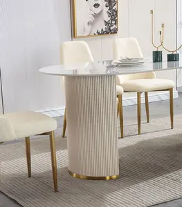 Conjunto de mesa de jantar com 4 cadeiras em aço inoxidável Morden White Creme Light Design Blast