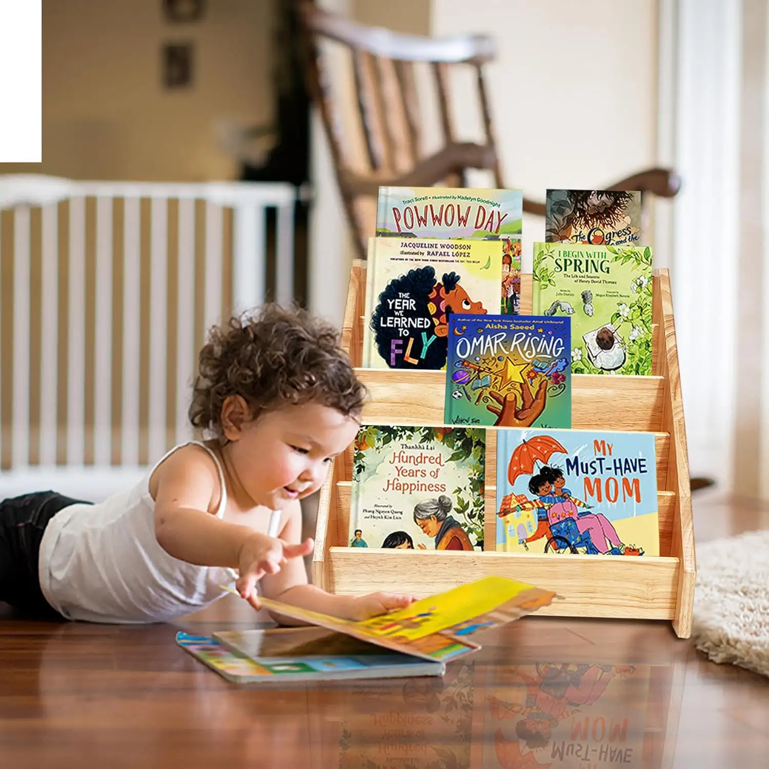 Rak buku untuk balita rak tampilan buku kayu untuk balita rak buku ramah lingkungan, kokoh & aman untuk rak buku pertumbuhan anak-anak