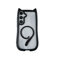 Coque de téléphone magnétique d'oreille de chat transparente mignonne pour Samsung S23 24 25 Plus couverture antichoc de téléphone de queue de chat de dessin animé