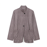Blazer pour femme coupe ajustée, broderie 3D, rayures, col mandarin, manches longues, tissu tissé respirant, longueur standard, bouton unique