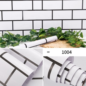 <span class=keywords><strong>Papel</strong></span> Tapiz 3D Impermeable con Diseño Geométrico Moderno en <span class=keywords><strong>Ladrillo</strong></span> Negro, Rojo y <span class=keywords><strong>Blanco</strong></span>, Desprendible, para Decoración de Paredes - Product Image 3