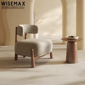 WISEMAX الأثاث أريكة لغرفة المعيشة كرسي الاستجمام تيدي النسيج بوكل كرسي أريكة واحدة تيدي خشبية الساقين الحديثة الأبيض كرسي