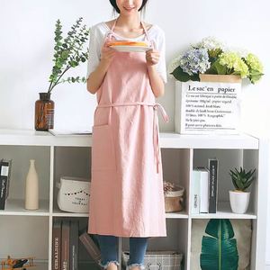 Eco Friendly Women's Pinafore <b>Apron</b> Baking Cooking Gardening Works Frenulum Cotton Linen <b>Apron</b> with 2 Pockets - Product Image 4