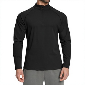 Men's Black Full Sleeve Stand Collar Quarter Zip Moisture Wicking Performance <b>Jersey</b> Fitted Polyester Top All Seasons Top - Product Image 1