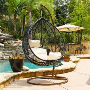 Hanging chair with round frame rattan hanging egg garden rattan swing chair
