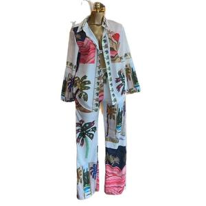 Completo Elegante da Donna con Camicia Stampata e Pantaloni a Gamba Larga, Stile Casual - Product Image 5