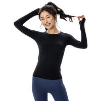 Dames lange mouw gymshirts met aangepast logo, effen patroon, zachte fitness workout ruiterkleding yogatop sweatshirts