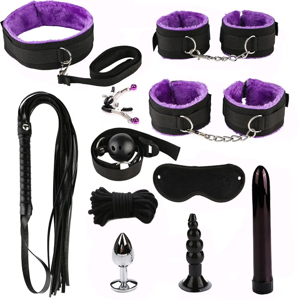 11 pièces fétiche Bondage retenue menottes bouche Gag Kit adulte jeu de sexe esclave balle-vibrateur Anal Plug Bdsm Bondage costume jouets sexuels