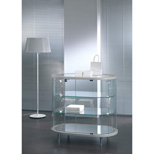 Vitrina Moderna de Vidrio Curvo de 95 cm de Alto con Iluminación LED, Estantes Ajustables, Gabinete de Exhibición Blanco Brillante Gris Claro - Product Image 1