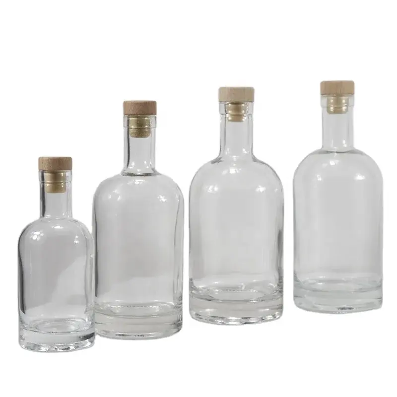 Forma rotonda personalizzata 375ml 500ml 700ml 750ml bottiglia di vetro di liquore Rum Vodka Whisky Gin bottiglia di vetro per vino