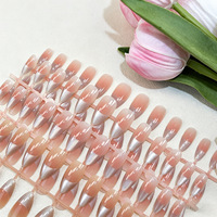 Faux ongles à presser en ABS, courts, effet dégradé rose blush, motif œil de chat coucher de soleil, pré-dessinés, pour un teint éclatant et une allure purement séduisante