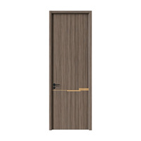 Porte intérieure minimaliste en bois massif YINUO sur mesure avec incrustation métallique dorée, grain vertical, pour chambre moderne, quincaillerie complète