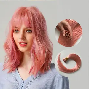 European hair Pre Bonded Keratin straight Hair pink color 22 inch Virgin Cuticle Aligned Human I tip Hair Extensions in stock