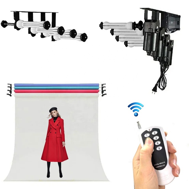 Photographic Equipment 4 Roller Motorized Wireless Remote Control Electric Background Backdrop Support Hook Set System