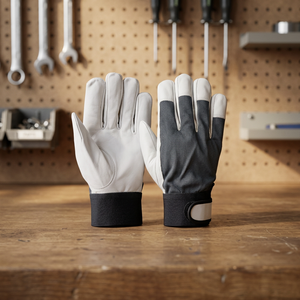 Gants de travail en cuir antidérapants JNA GROUP blancs et gris avec bracelet réglable, gants de sécurité polyvalents, épaisseur 4 mil, sans silicone - Product Image 3