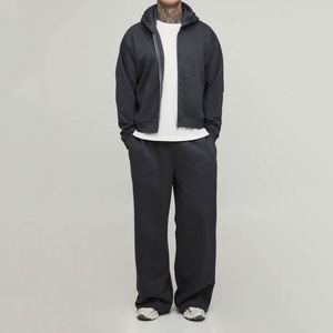 Ensemble de survêtement deux pièces pour homme, couleur unie, avec sweat à capuche court zippé gris anthracite et pantalon de survêtement large - Product Image 4