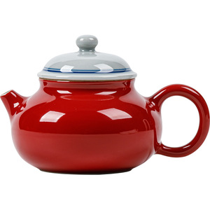 Guanlan Porcelain Teapot Red Glaze Double Lines Round With Lid Large Capacity Kung Fu <b>Tea</b> <b>Set</b> Household Use - Product Image 5