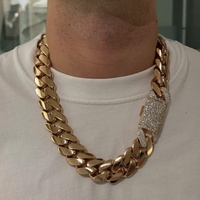 Chaîne cubaine Miami en or plaqué avec mosaïque de moissanite personnalisée, largeur 25 mm, chaîne en argent massif pour homme, collier chaîne cubaine, bijoux