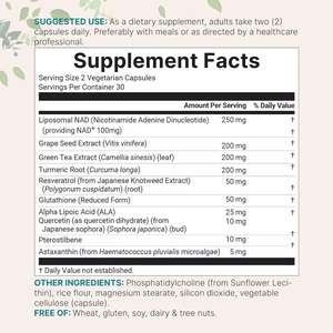 Stock entrepôt US Dropship NAD+ Ultimate Complex 1 000 mg |   60 capsules végétales |   Formule du voie <span class=keywords><strong>de</strong></span> transport NMN |   10-en-1 avec Resvératrol - Product Image 6