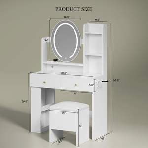 DWVO Ensemble table <span class=keywords><strong>de</strong></span> maquillage avec miroir et éclairage <span class=keywords><strong>3</strong></span> couleurs Prise <span class=keywords><strong>de</strong></span> courant Chaise <span class=keywords><strong>3</strong></span> tiroirs pour rangement Table <span class=keywords><strong>de</strong></span> toilette blanche Lots - Product Image 1