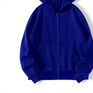 Sweat à capuche zippé bleu pour homme, coupe classique, couleur unie, style décontracté, en molleton bouclette, idéal pour l'automne - Product Image 5