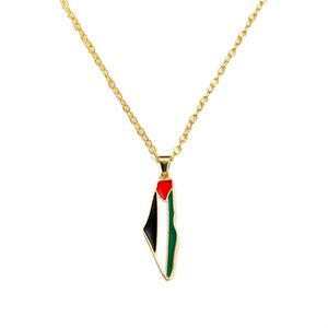 Collares al por mayor de acero inoxidable con colgante de mapa de Palestina de aleación metálica esmaltada, y collares con colgante de puño de la libertad de Palestina chapados en oro. - Product Image 4
