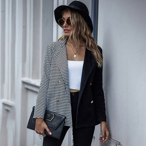 OEM Women Apparel Double-breasted Casual Coat Patchwork <strong>Check</strong> <strong>Ladies</strong> Suit blazer Women's <strong>Jacket</strong> - Product Image 4