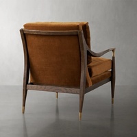 Amerikanischer Luxus-Sessel aus Massivholz mit Samtbezug, Langlebiger Mid-Century Modern Eichenholz-Armsessel für Wohnzimmer, Schlafzimmer, Hotel und Villa