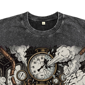 Camisetas de Algodón Transpirables y Antiarrugas de Alta Calidad para Hombre, Estilo Casual, para Venta al por Mayor, Camisetas Oversize con Estampado Steampunk de Tren y Lavado Ácido - Product Image 3