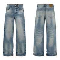 Pantalon décontracté en jean évasé délavé style rétro américain pour hommes et femmes, coupe droite ample